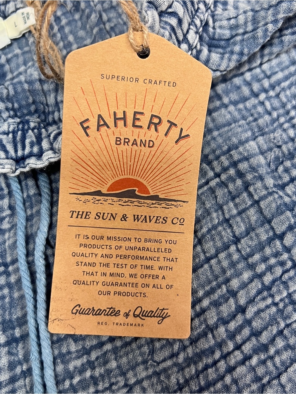 Faherty Dune Cotton Gauze Indigo Shorts NWT Sz L - Picture 4 of 5